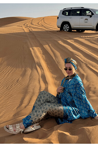 QYMOS PRIVE Qymos Prıve مضاد للكهرباء الساكنة في ألوان عرقية طويلة يوميًا، قفطان كيمونو أنيق