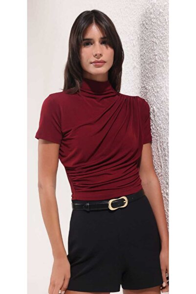 shop KADIN BİSİKLET YAKA BÜZGÜLÜ KISA KOL BLUZ