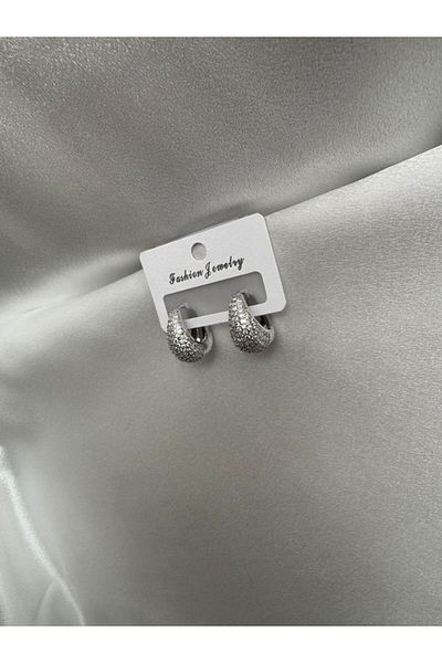 PARLAK EVREN Silver Color Sparkling Mini Drop Earrings
