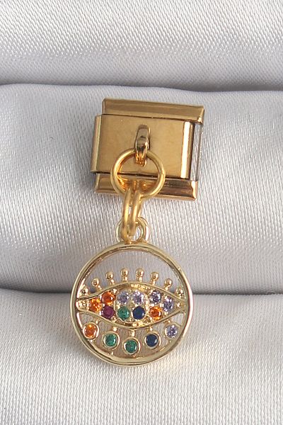 E BULURUM 316L Steel Gold Color Hanging Colorful Zircon Stone Eye Model Nomination Charm