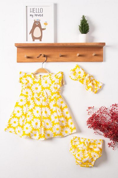 By Cwhr 100% Cotton Linen Bandana Floral Short Sleeve Baby Girl Summer Dress Floral Girl's Dress