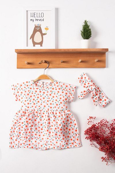 By Cwhr 100% Cotton Linen Bandana Floral Short Sleeve Baby Girl Summer Dress Floral Girl's Dress
