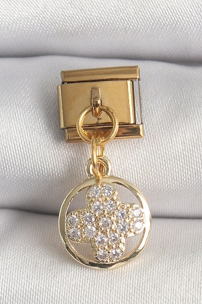E BULURUM 316L Steel Gold Color Hanging Zircon Stone Clover Model Nomination Charm