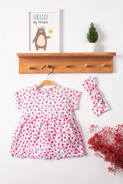 By Cwhr 100% Cotton Linen Bandana Floral Short Sleeve Baby Girl Summer Dress Floral Girl's Dress