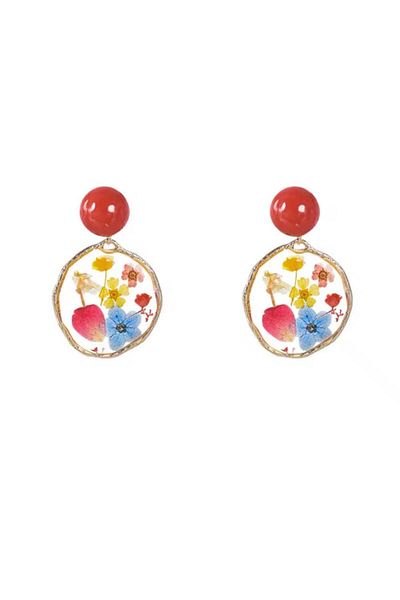 Pelin Aksesuar Red Vivid Flower Earrings