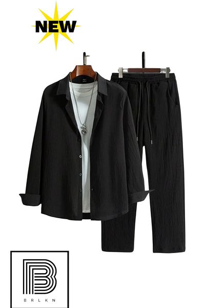 BRLKN Boyfriend Fit Seersucker Alaçatı Unisex Bürümcük Shirt Tracksuit Set