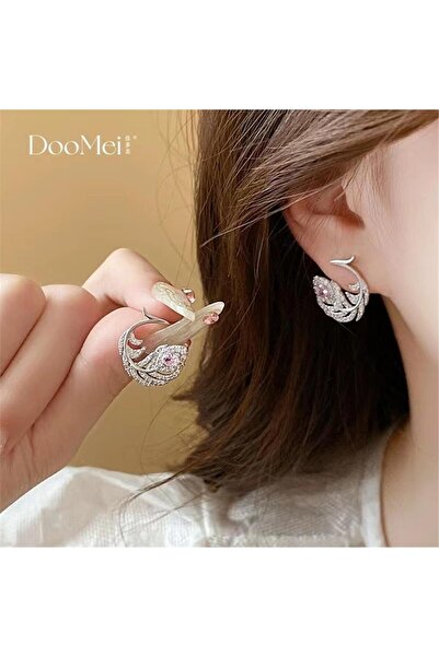 Pelin Aksesuar Silver Taşlı Tüy Küpe