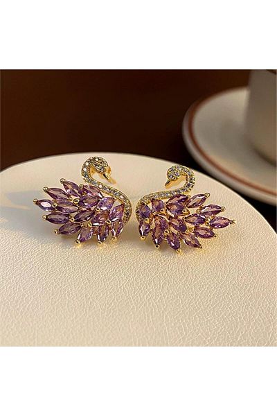 Pelin Aksesuar Pink Stone Swan Earrings