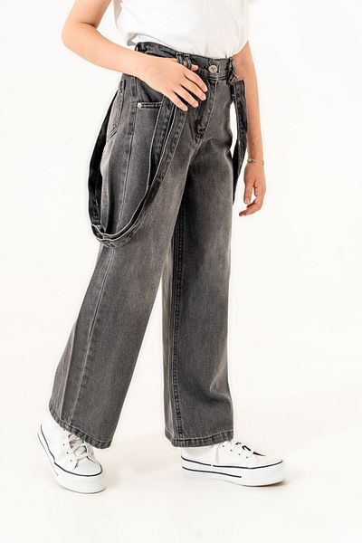 GİYİCEM Girl's Suspender Detailed Jeans Trousers 2167