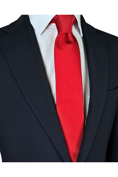 1001 Kravat Self Patterned 7 cm Wide Thin Red Tie