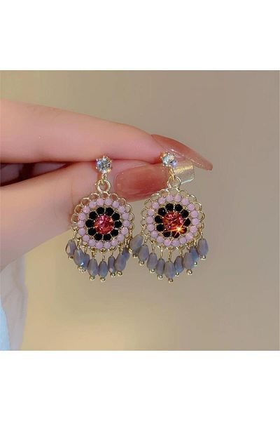 Pelin Aksesuar Pink Smoked Stone Dangle Earrings