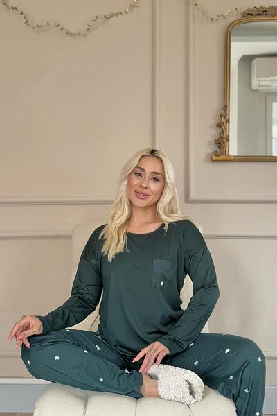 Pijamaevi Emerald Sunlit Patterned Bamboo Long Sleeve Women's Pajamas Set