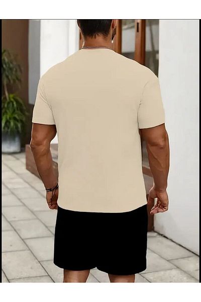SELENA BUTİK Unisex as Beige T-Shirt Black Shorts Bottom Top Set