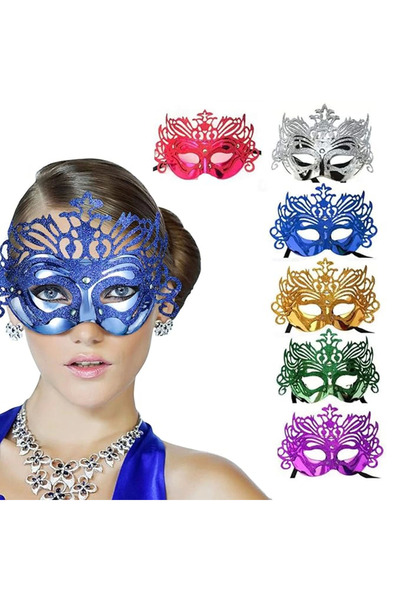 magicool Metallized Hologram Ball Venetian Party Mask 6 Colors 6 Pieces
