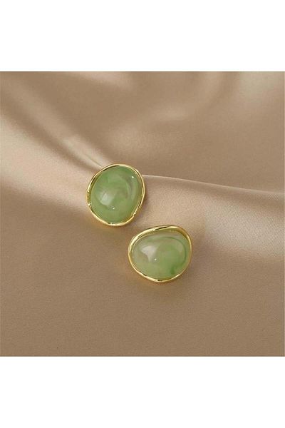 Pelin Aksesuar Green Variegated Stone Curved Earrings