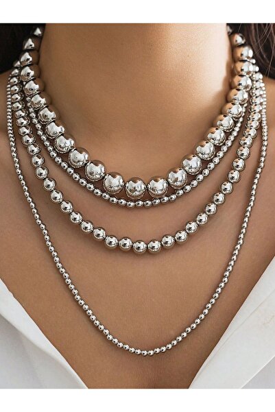 Jerberaa takı Dörtlü tasarım gri inci kolye ( düğün kolyesi)