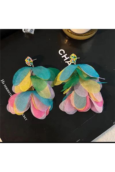 Pelin Aksesuar Colorful Fabric Beaded Long Earrings