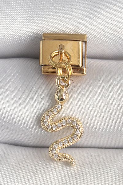 E BULURUM 316L Steel Gold Color Hanging Zircon Stone Snake Model Nomination Charm
