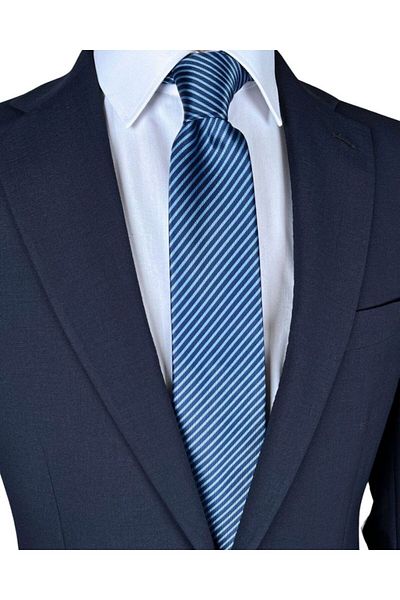 1001 Kravat Navy Blue Striped 7 cm Wide Thin Tie