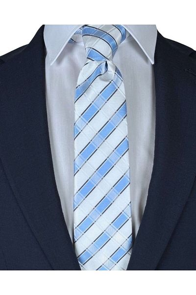 1001 Kravat Plaid Patterned 7 cm Wide Blue Colored Thin Tie
