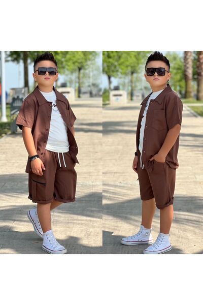 zeynoshkids Boys' Summer Shirts-T-Shirts-Capri Bottoms Top Eid 3 Piece Sports Set