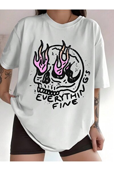 EVIus Oversize kroj Sve u redu Štampano okrugla kragna T-shirt