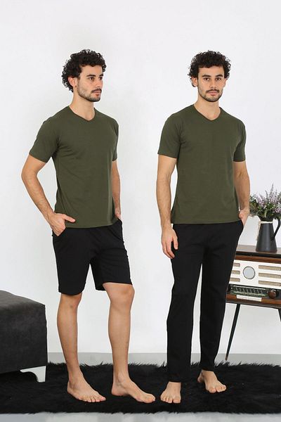 Celira Men's Combed Cotton Khaki 3-Piece Pajama Set 6848
