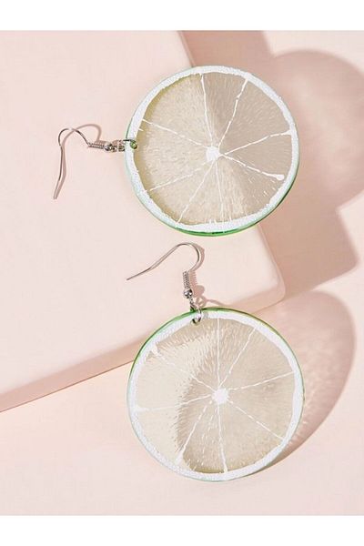 SYGGY Green Lemon Earrings, green lemon slice pattern, transparent green