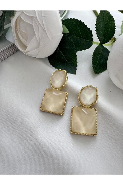Pelin Aksesuar Cream Misty Stone Earrings