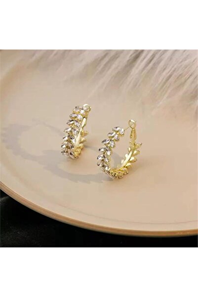 Pelin Aksesuar Taşlı Yaprak Halka Küpe