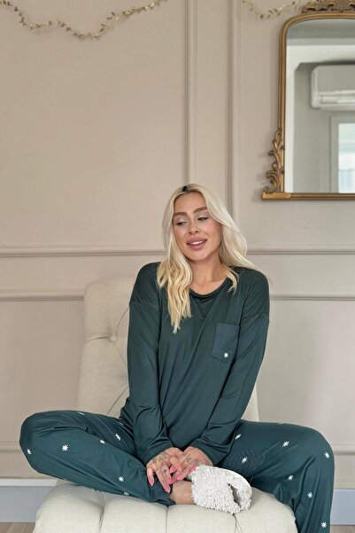 Pijamaevi Sada dámského pyžama se smaragdovým slunečním vzorem z bambusu s dlouhými rukávy