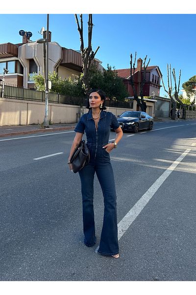 MY LİKA Long Washed Denim Jumpsuit