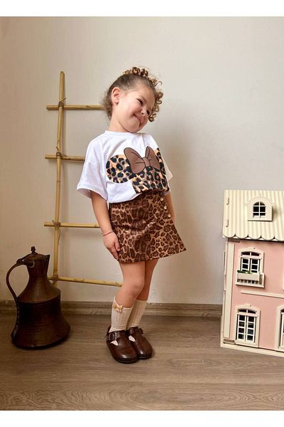 Karan Kids Комплект шорти с леопардов шарен мотив за момиче