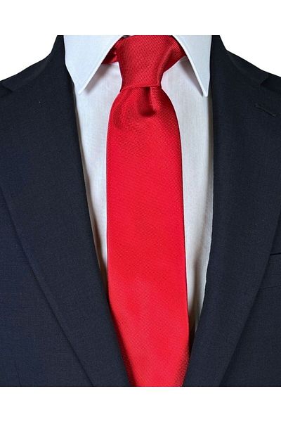 1001 Kravat Self Patterned 7 cm Wide Thin Red Tie