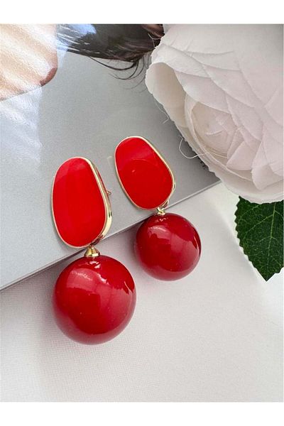 Pelin Aksesuar Red pearl earrings