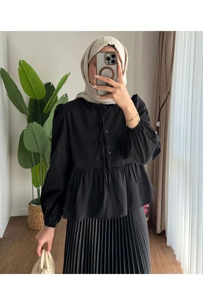 DEFNECE BUTİK Cămașă scurtă cu dantelă în față