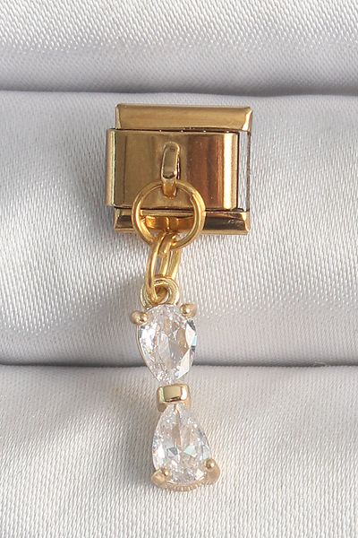 E BULURUM 316L Steel Gold Color Hanging Zircon Stone Ribbon Model Nomination Charm