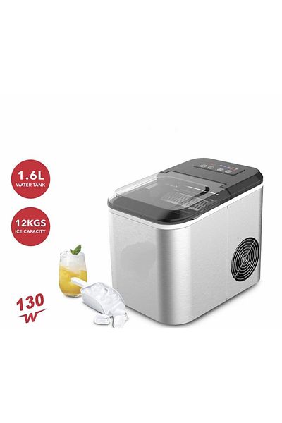 Generic Ice Maker Machine 1.6L 12KG 24H Fast Making Two Cube Sizes Compact Countertop Design Silver Finish