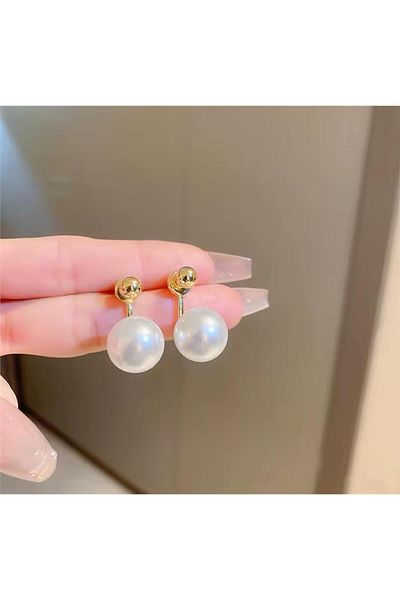 Pelin Aksesuar Gold Hayelet Earrings with Big Pearl