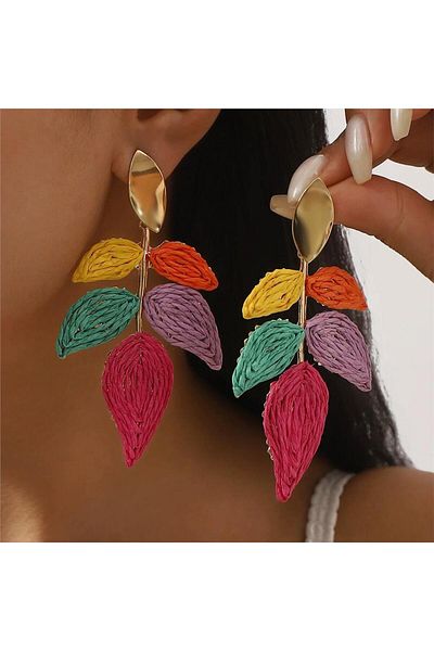 Pelin Aksesuar Colorful Straw Rope Embroidered Earrings