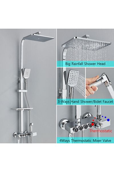 Blackswan Design Shower column, Blackswan, Type M146, adjustable chrome, thermostat, movable spout, pressure shower, 120 cm