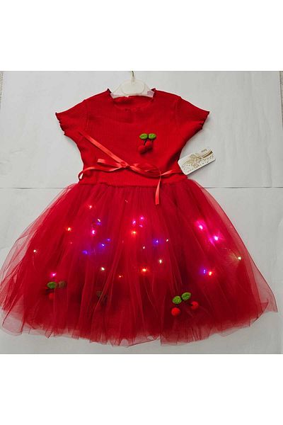 Beryka Led Lighted Cherry Patterned Girl's Tutu Dress – Princess Model, Lined