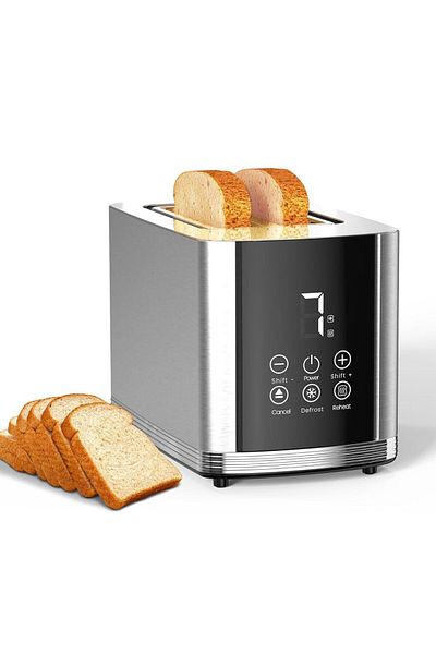 MEBASHI 2 Slice Bread Toaster Stainless Steel with Digital Display 7 Shade Levels Adjustable Browning Fast