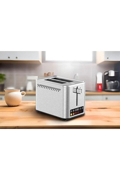 Dessini 2 Slice Bread Toaster Digital Display Wide Slots Temp Control Reheat Defrost Cancel Stainless Steel