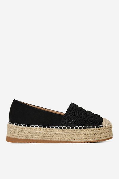 DeeZee Espadrile joase negre pentru femei, cu platformă 38