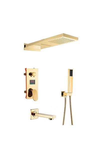 Blackswan Design Shower mixer set, Blackswan, Type M199, shiny gold, display, rotating spout, 2-way shower head, 55 cm