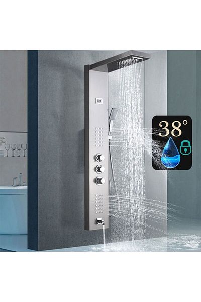 Blackswan Design Shower panel, Blackswan, Type M1047, nickel model with faucet, thermostat and SPA function, 122 cm