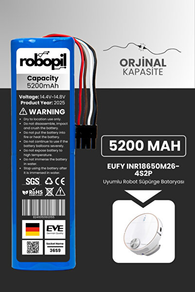 ROBOPİL Eufy Inr18650m26-4s2p Pil Batarya [Orjinal Kapasite] 5200mah Akıllı R...