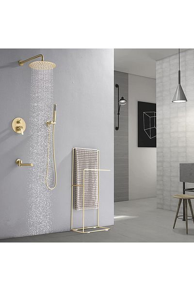 Blackswan Design Shower mixer set, Blackswan, Type M260, round matt gold model, with 3 ways and movable spout, 30 cm