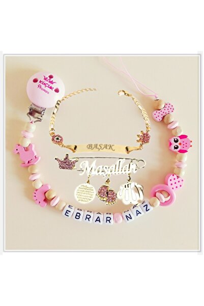 Sahi Aksesuar Isimli Bebek Emzik Zinciri Ve Bebek Künye Seti Bezyı1594